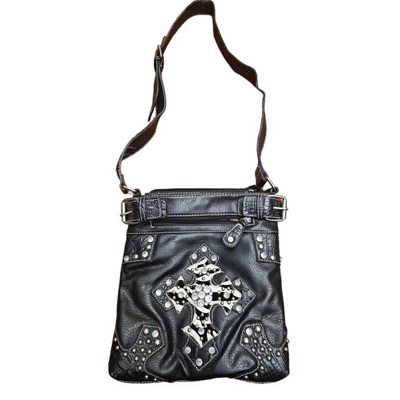 Unbranded Handbags - Cross Black Studded Messenger Purse zebra print